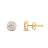 Round Two Tone 10K Yellow Gold Diamond Stud Earring